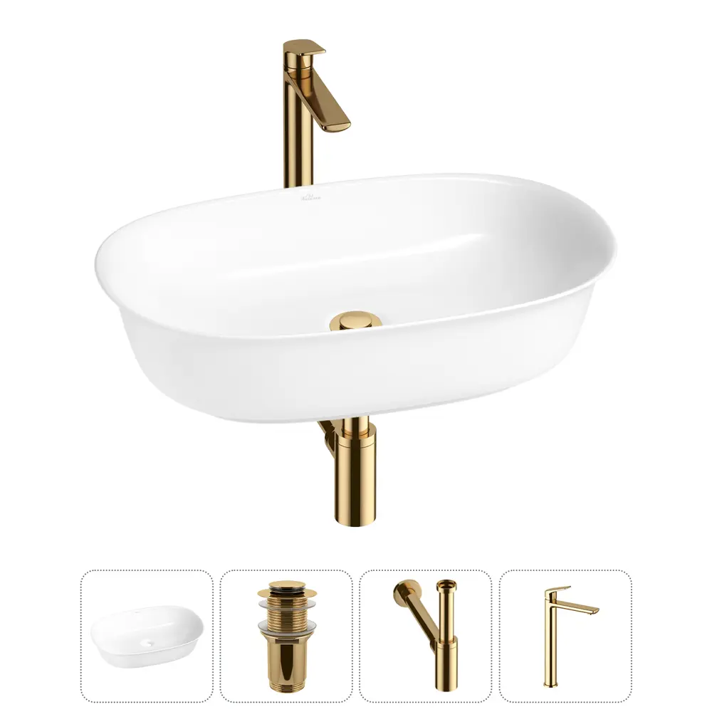 Фото Раковина Wellsee brillant icon 20214653R 60см цвет раковина 4 в 1: д/к, сифон, смеситель