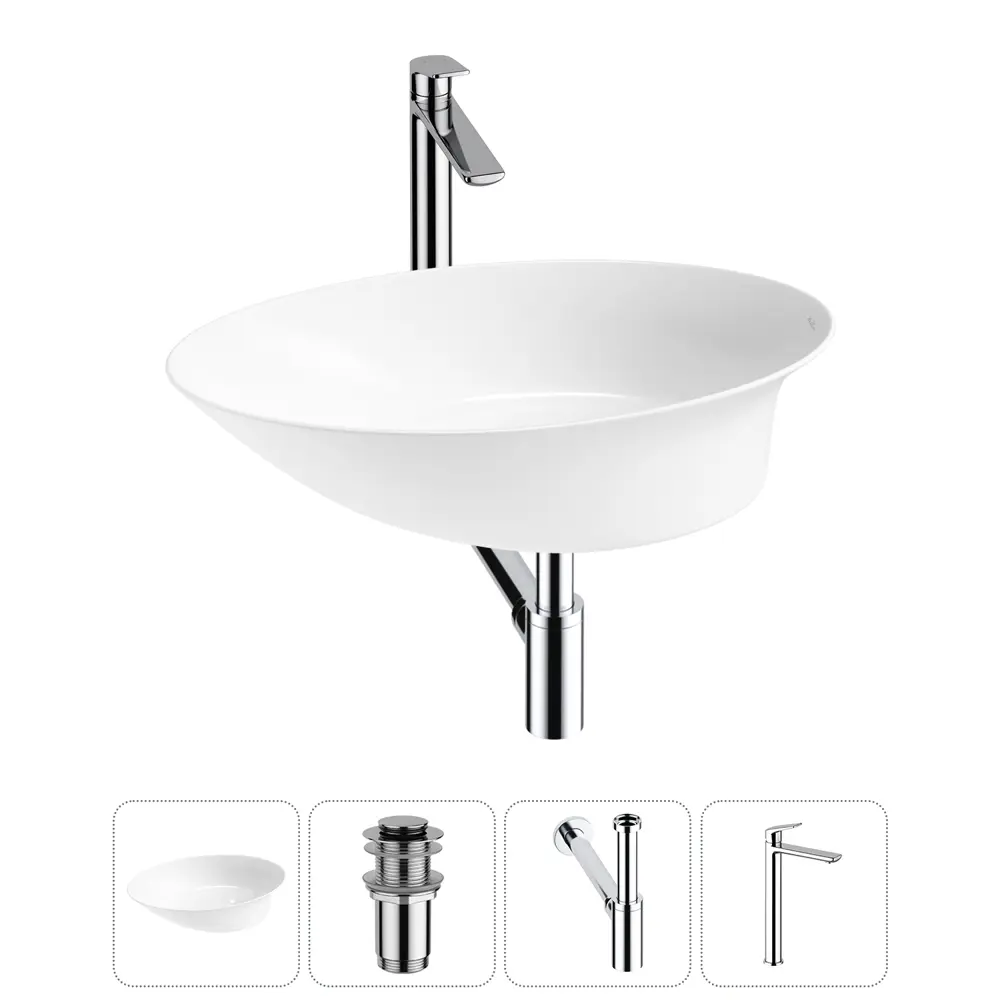 Фото Раковина Wellsee faze moment 20214967R 55см цвет раковина 4 в 1: д/к, сифон, смеситель Фото Раковина Wellsee faze moment 20214967R 55см цвет раковина 4 в 1: д/к, сифон, смеситель