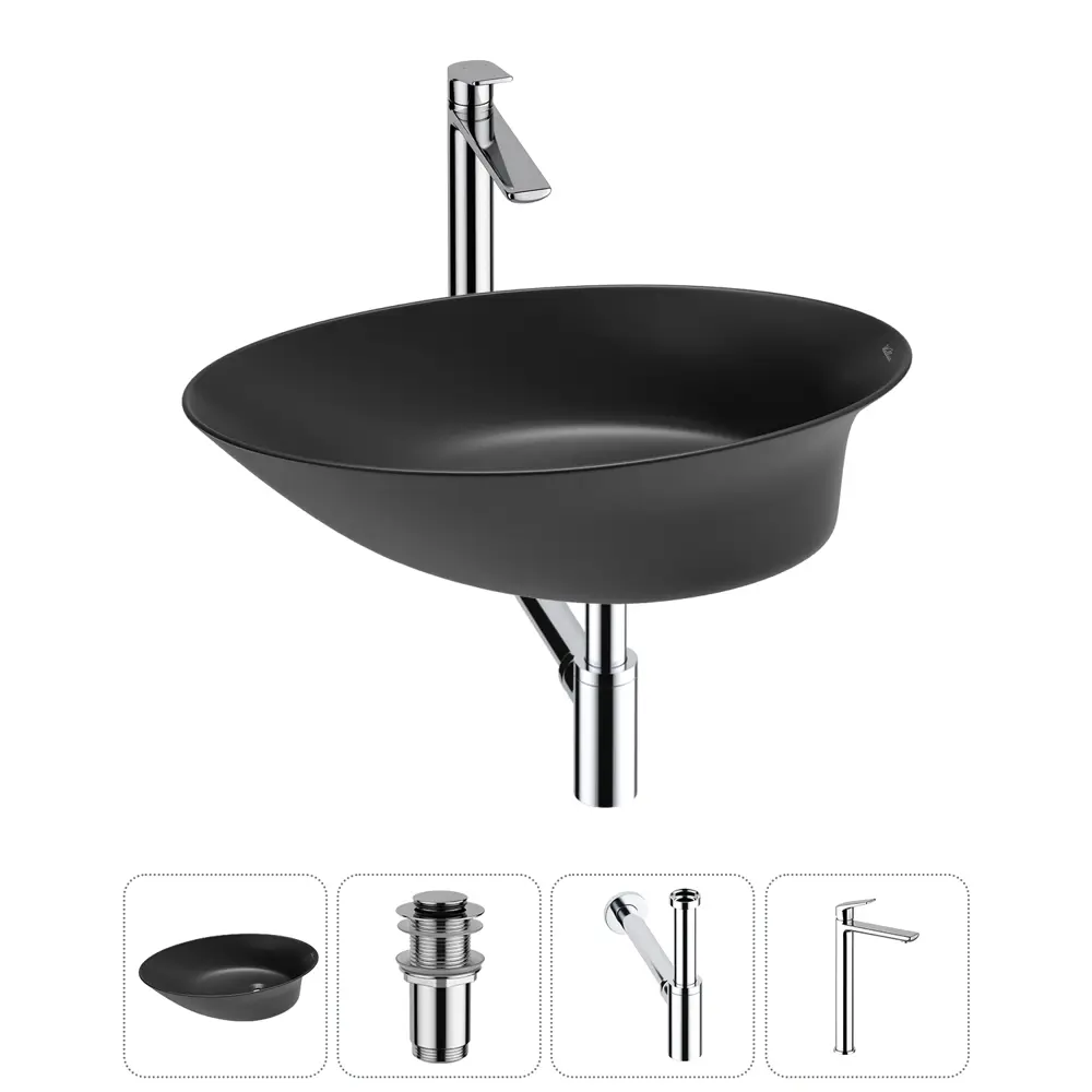 Фото Раковина Wellsee faze moment 20214981R 55см цвет раковина 4 в 1: д/к, сифон, смеситель