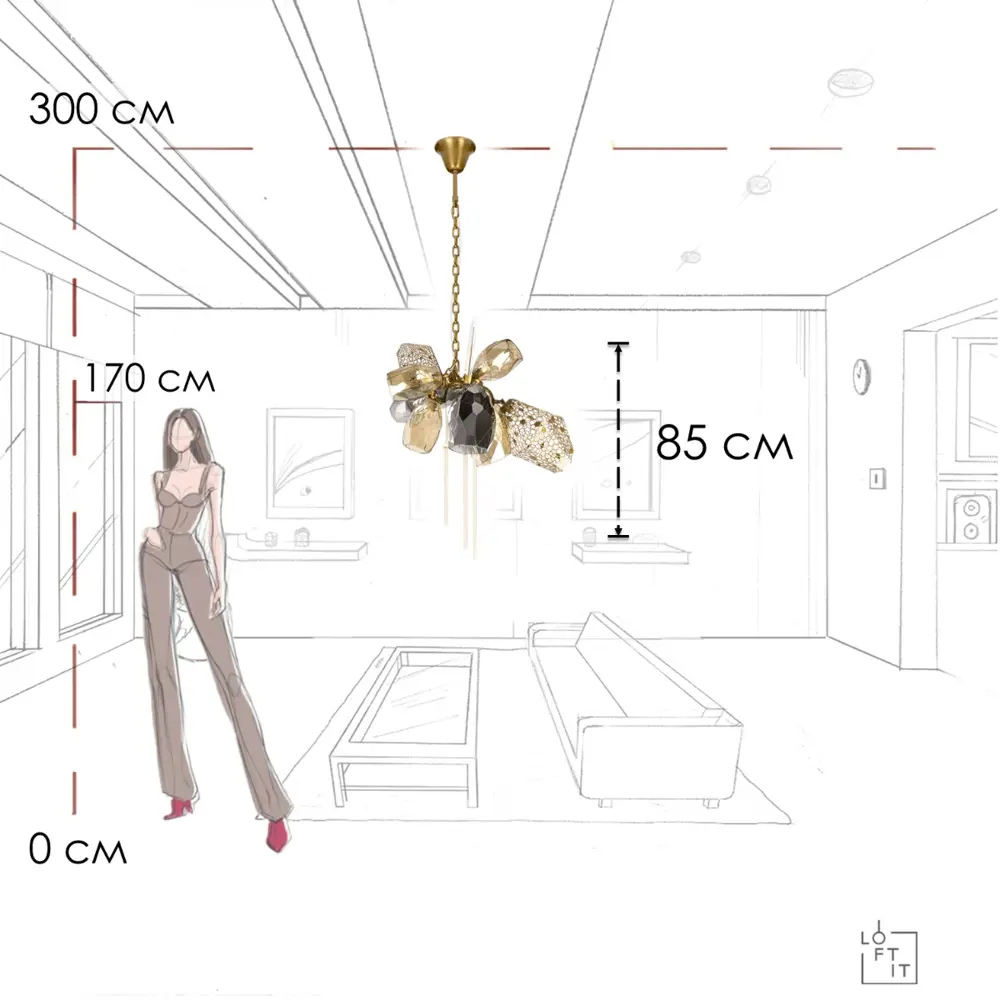Фото 10 Люстра подвесная Loft it Britannica Lf_10401_600s 9 ламп 13 м² цвет золото/дымчатый