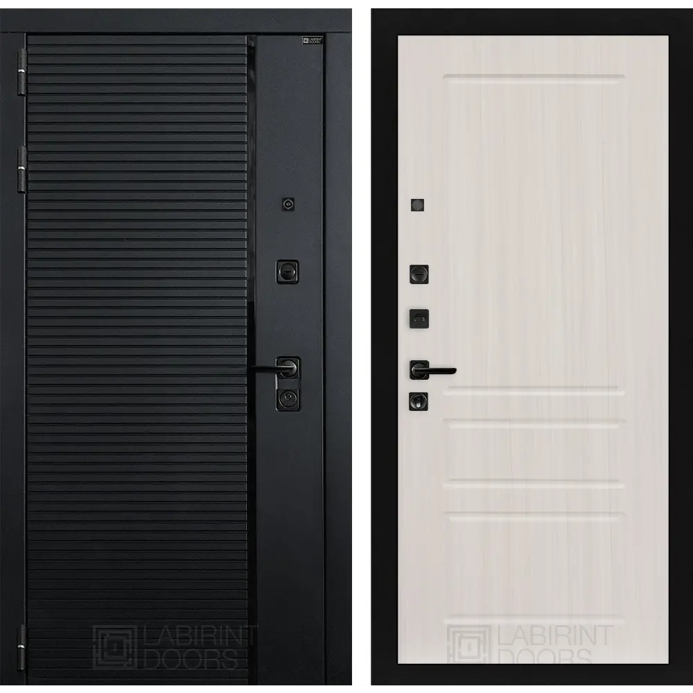 Фото Входная дверь Лабиринт Пиано П03 левый 205x88см цвет черный кварц/сандал белый