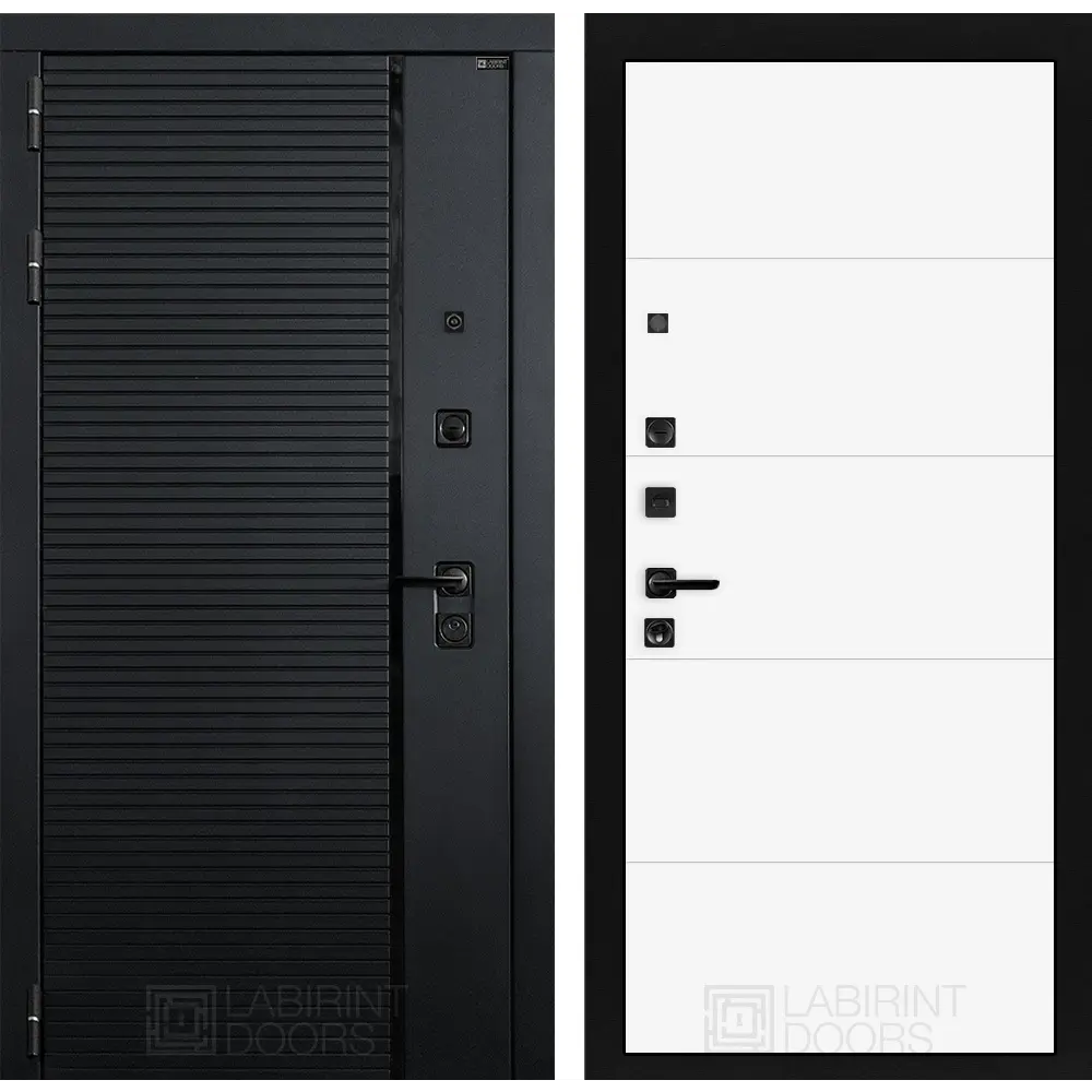 Фото Входная дверь Лабиринт Пиано П13 левый 205x96см цвет черный кварц/белый софт