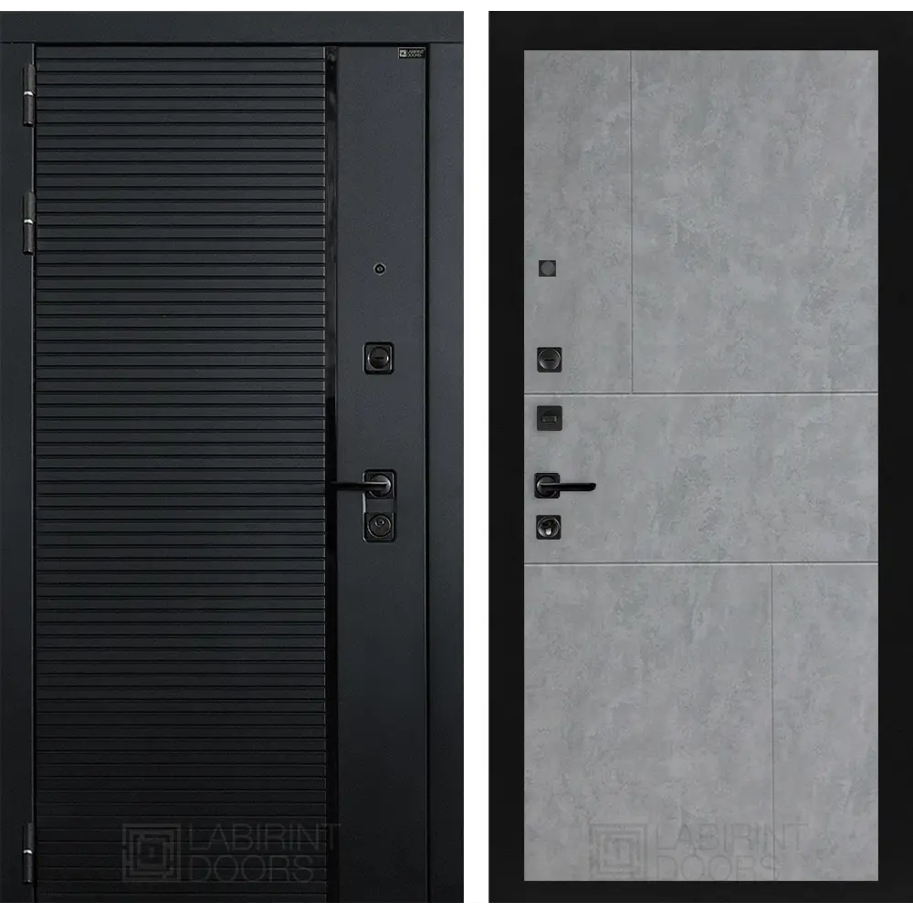 Фото Входная дверь Лабиринт Пиано П21 левый 205x96см цвет черный кварц/бетон светлый