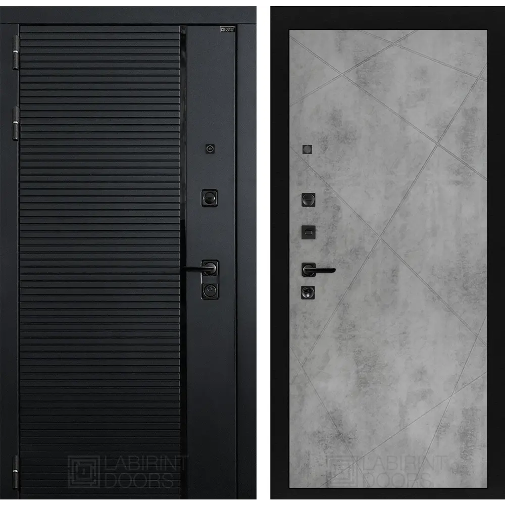 Фото Входная дверь Лабиринт Пиано П24 левый 205x88см цвет черный кварц/бетон светлый Фото Входная дверь Лабиринт Пиано П24 левый 205x88см цвет черный кварц/бетон светлый