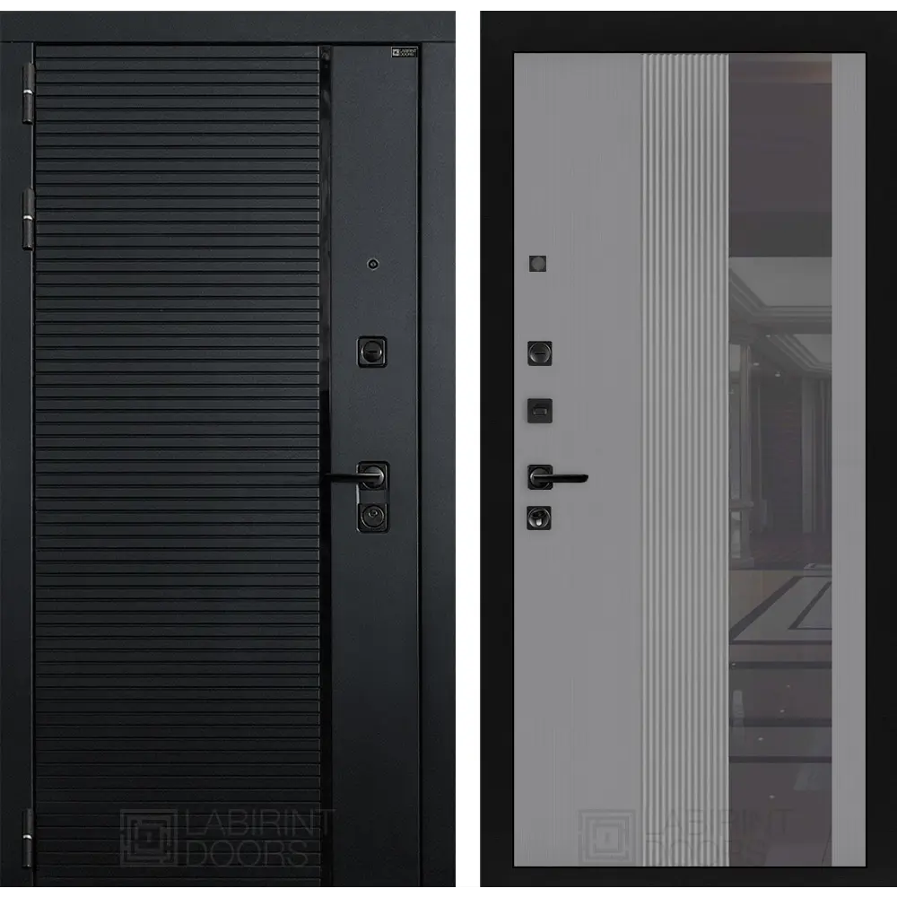 Фото Входная дверь Лабиринт Пиано левый 205x96см цвет черный кварц/серый софт рельеф с зеркалом П32 Фото Входная дверь Лабиринт Пиано левый 205x96см цвет черный кварц/серый софт рельеф с зеркалом П32