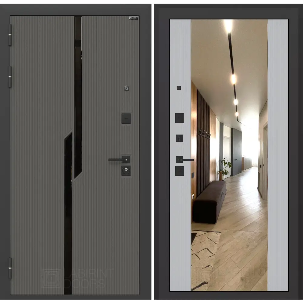 Фото Входная дверь Лабиринт Карбон левый 205x88см цвет лофт графит/серый рельеф софт с зеркалом ФЛЗ-1