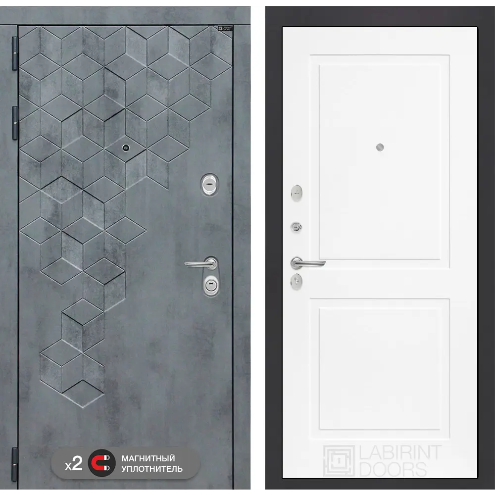 Фото Входная дверь Лабиринт Бетон П11 левый 205x88см бетон темный/белый софт