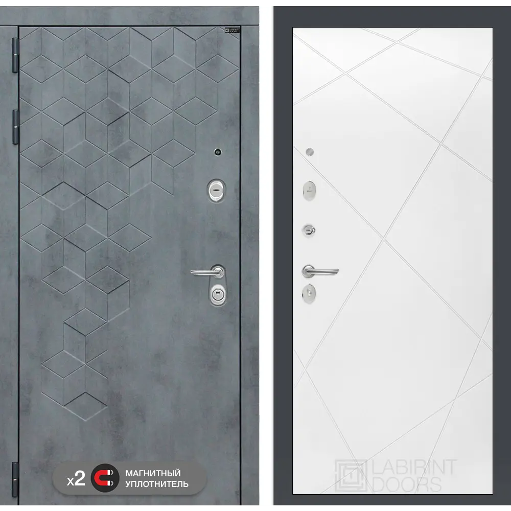Фото Входная дверь Лабиринт Бетон П24 левый 205x88см цвет бетон темный/белый софт