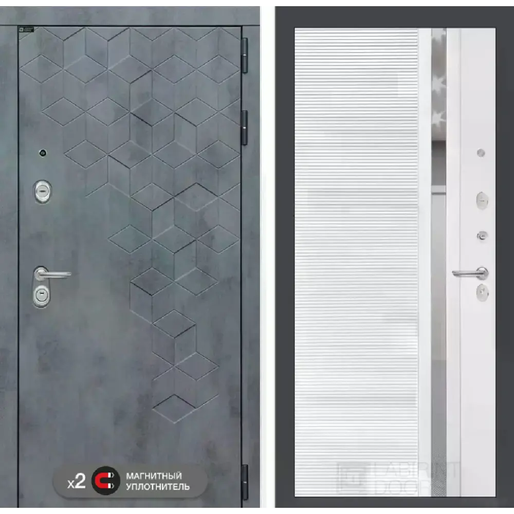 Фото Входная дверь Лабиринт Бетон П31 правый 205x88см цвет бетон темный/белый софт