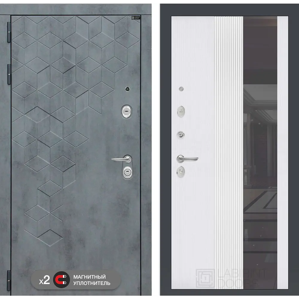 Фото Входная дверь Лабиринт Бетон П32 левый 205x88см цвет бетон темный/белый софт рельеф