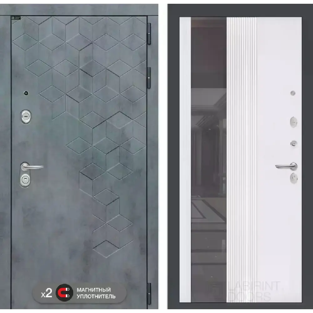 Фото Входная дверь Лабиринт Бетон П32 правый 205x96см цвет бетон темный/белый софт рельеф