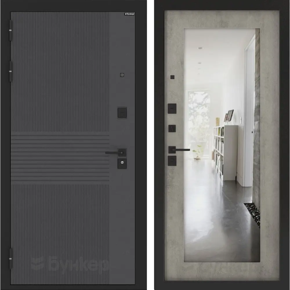 Фото Входная дверь Лабиринт Бункер 05 левый 205x88см цвет лофт графит/бетон светлый с зеркалом П18 Фото Входная дверь Лабиринт Бункер 05 левый 205x88см цвет лофт графит/бетон светлый с зеркалом П18