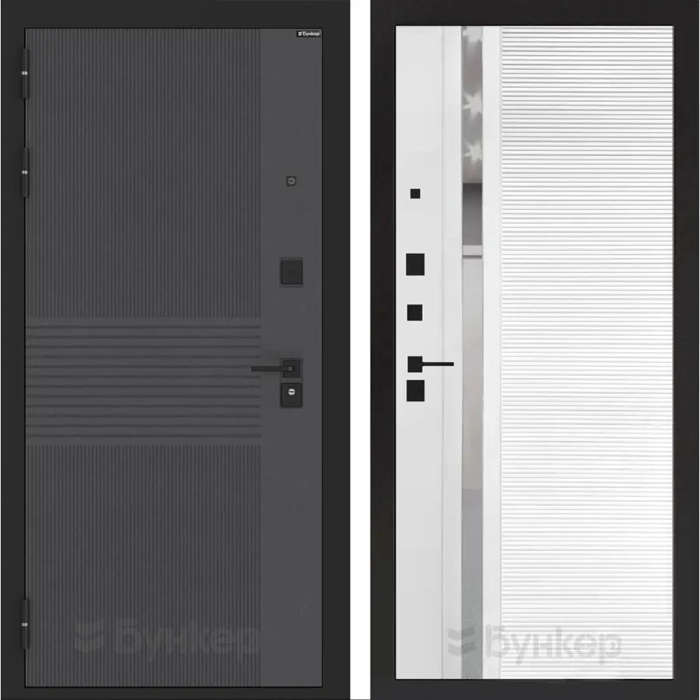 Фото Входная дверь Лабиринт Бункер 05 левый 205x88см цвет лофт графит/белый софт с зеркалом П31 Фото Входная дверь Лабиринт Бункер 05 левый 205x88см цвет лофт графит/белый софт с зеркалом П31