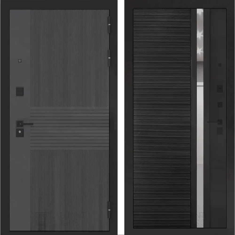 Фото Входная дверь Лабиринт Бункер 05 правый 205x88см цвет лофт графит/черный кварц с зеркалом П31