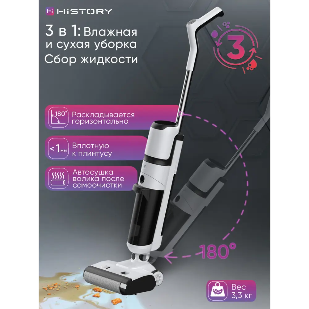Фото Пылесос вертикальный History Aq7500 flex 0.4 л 185 Вт цвет серый Фото Пылесос вертикальный History Aq7500 flex 0.4 л 185 Вт цвет серый