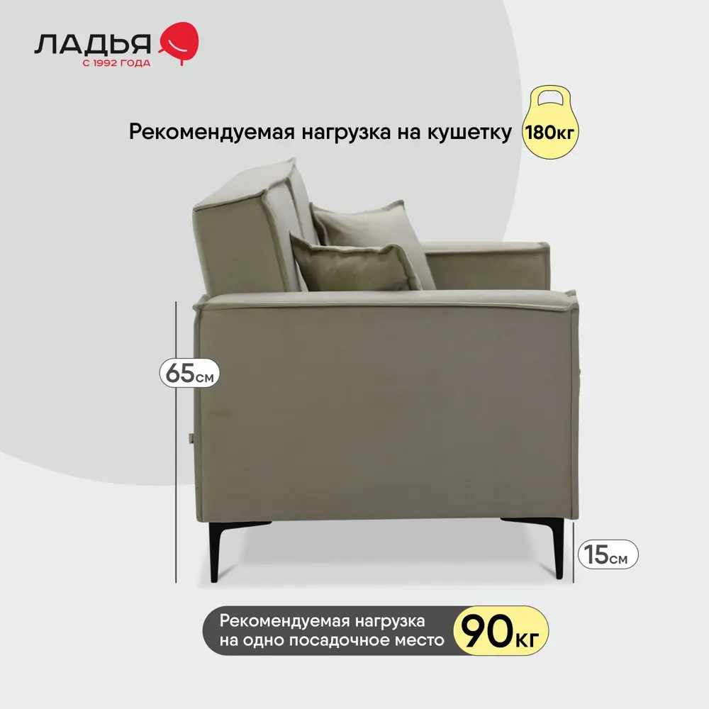 Фото 3 Диван раскладной Ладья Авиньон 182x90x95 см велюр цвет бежевый Фото 3 Диван раскладной Ладья Авиньон 182x90x95 см велюр цвет бежевый