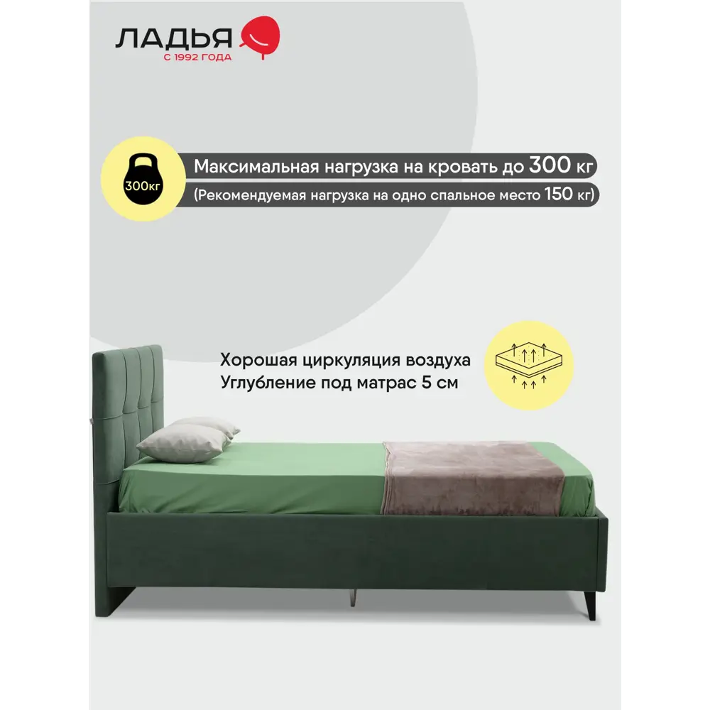 Фото 5 Кровать Ладья Айлен 150x112x213 см велюр подъемный механизм цвет зеленый Фото 5 Кровать Ладья Айлен 150x112x213 см велюр подъемный механизм цвет зеленый