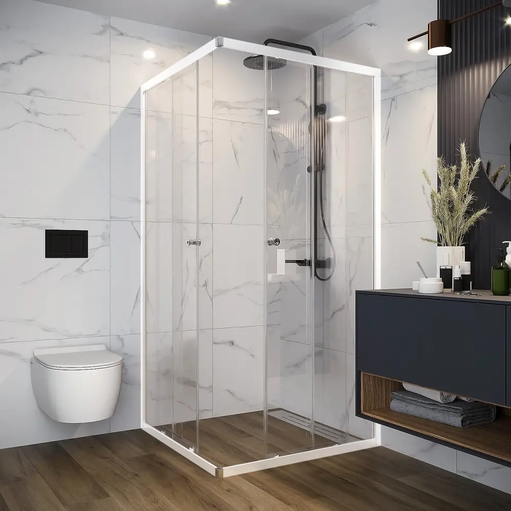 Фото 3 Душевой уголок Domani-Spa Cube 110 100x100x190 см без поддона, прозрачное стекло 4 мм, белый профиль