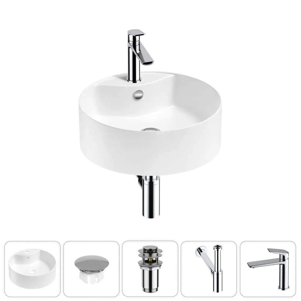 Фото Раковина Wellsee praxis 20217079R 46см цвет раковина 5 в 1: заглушка на перелив, д/к, сифон, смеситель Фото Раковина Wellsee praxis 20217079R 46см цвет раковина 5 в 1: заглушка на перелив, д/к, сифон, смеситель