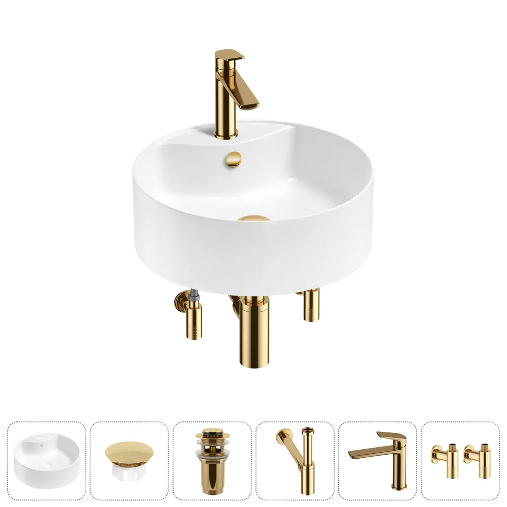 Фото Раковина Wellsee praxis 20217141R 46см цвет раковина 6 в 1: заглушка на перелив, д/к, сифон, смеситель, вентили