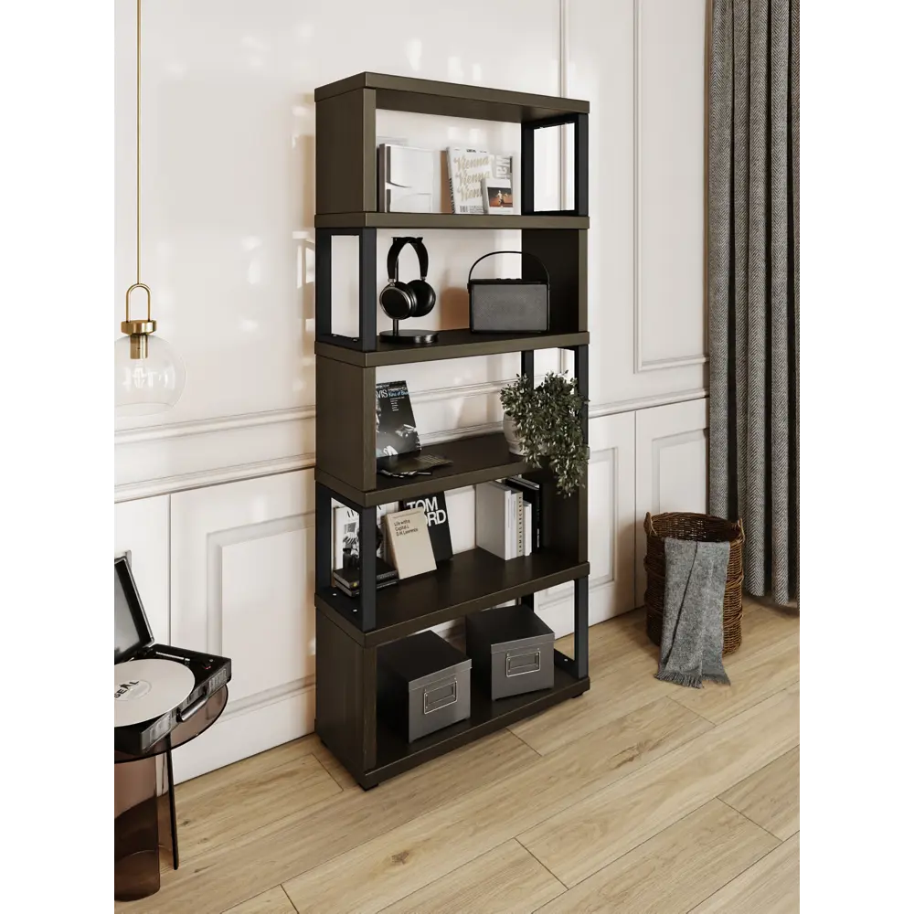 Фото 3 Стеллаж Solarius Loft Гранд 6 полок 40x186x30 см сталь и дерево цвет черный/венге Фото 3 Стеллаж Solarius Loft Гранд 6 полок 40x186x30 см сталь и дерево цвет черный/венге