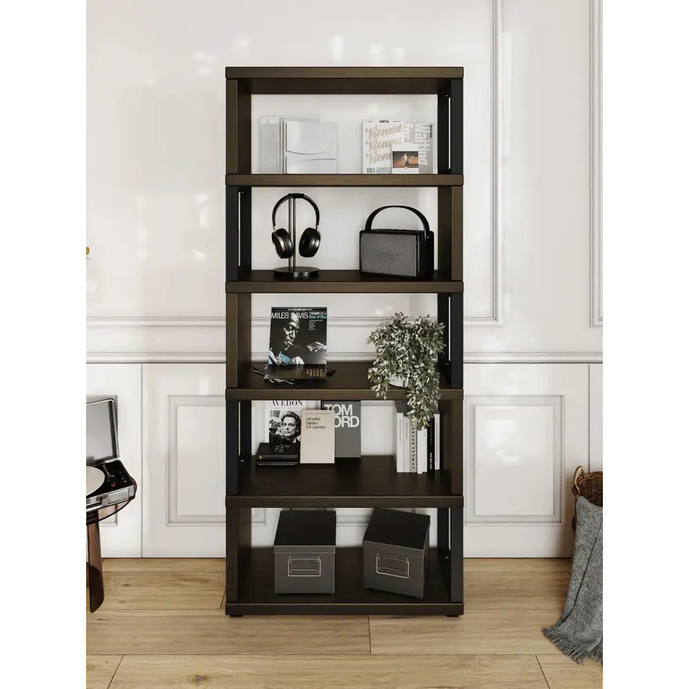 Фото 2 Стеллаж Solarius Loft Гранд 6 полок 40x186x30 см сталь и дерево цвет черный/венге Фото 2 Стеллаж Solarius Loft Гранд 6 полок 40x186x30 см сталь и дерево цвет черный/венге