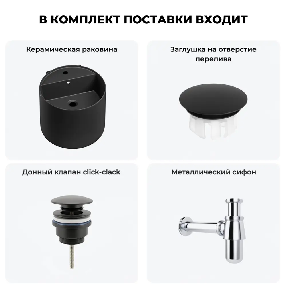 Фото 10 Раковина Wellsee m1 limited edition 20217247R 45см цвет раковина 4 в 1: заглушка на отверстие перелива, д/к, сифон