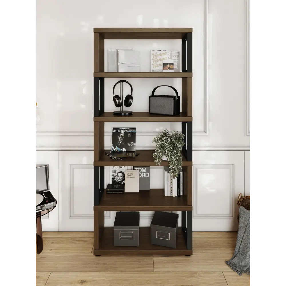 Фото 2 Стеллаж Solarius Loft Гранд 6 полок 60x186x30 см сталь и дерево цвет черный/темный дуб Фото 2 Стеллаж Solarius Loft Гранд 6 полок 60x186x30 см сталь и дерево цвет черный/темный дуб