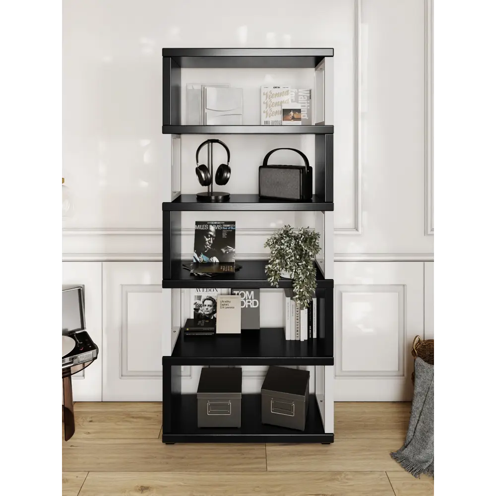 Фото 2 Стеллаж Solarius Loft Гранд 6 полок 40x186x30 см сталь и дерево цвет белый/черный оникс Фото 2 Стеллаж Solarius Loft Гранд 6 полок 40x186x30 см сталь и дерево цвет белый/черный оникс