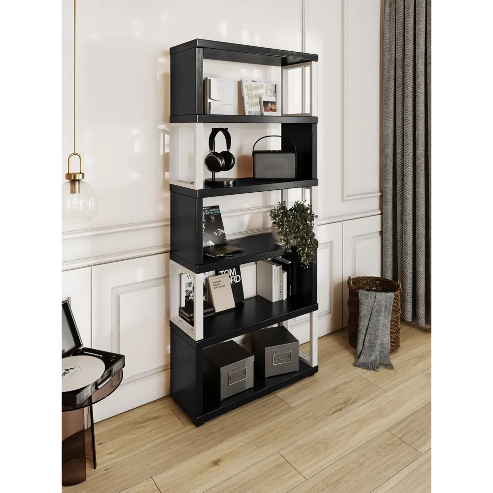 Фото 3 Стеллаж Solarius Loft Гранд 6 полок 60x186x30 см сталь и дерево цвет белый/черный оникс Фото 3 Стеллаж Solarius Loft Гранд 6 полок 60x186x30 см сталь и дерево цвет белый/черный оникс