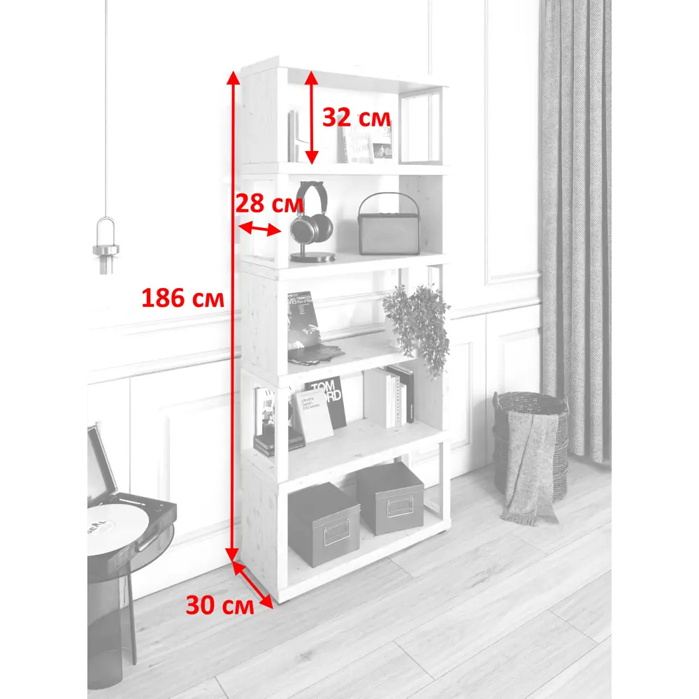 Фото 4 Стеллаж Solarius Loft Гранд 6 полок 100x186x30 см сталь и дерево цвет белый/черный оникс Фото 4 Стеллаж Solarius Loft Гранд 6 полок 100x186x30 см сталь и дерево цвет белый/черный оникс