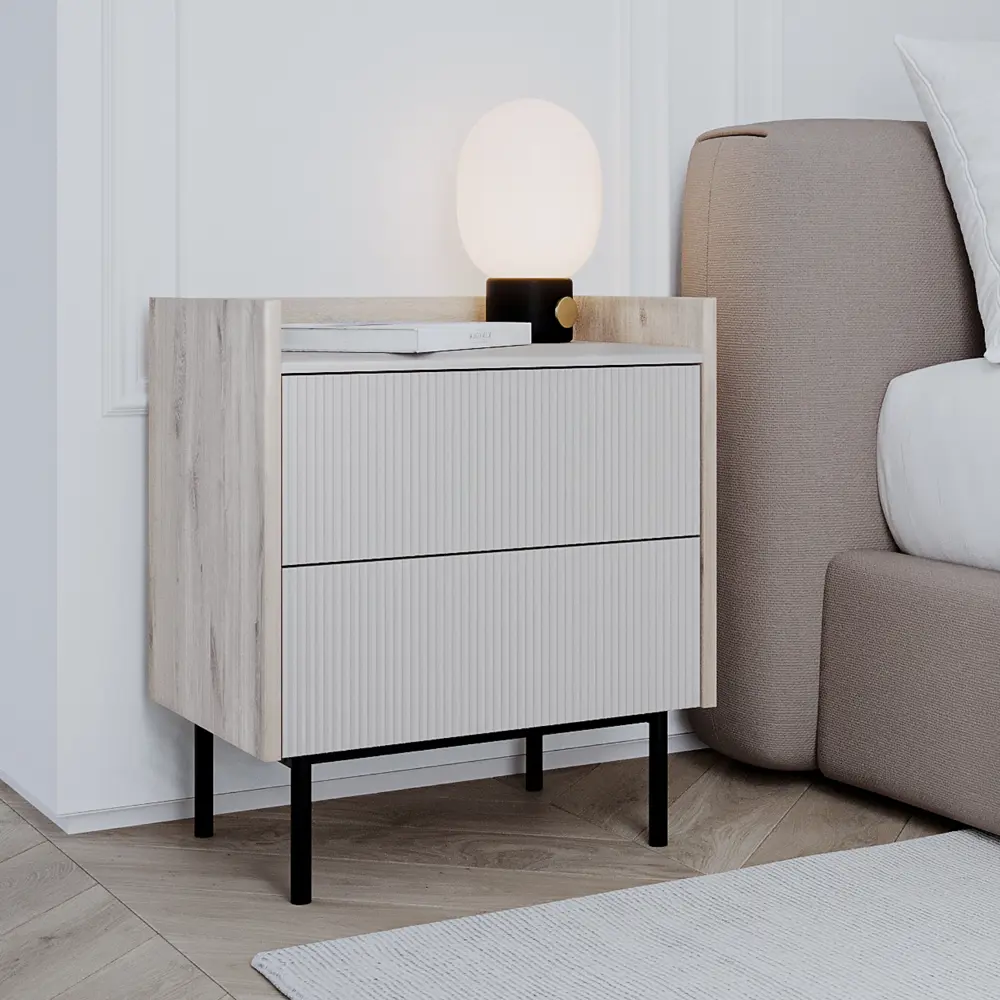 Фото Тумба прикроватная Egregor Наоми 50x58.5x36.5 см 2 ящика ЛДСП цвет дуб белый exclusive/моно керамика Фото Тумба прикроватная Egregor Наоми 50x58.5x36.5 см 2 ящика ЛДСП цвет дуб белый exclusive/моно керамика