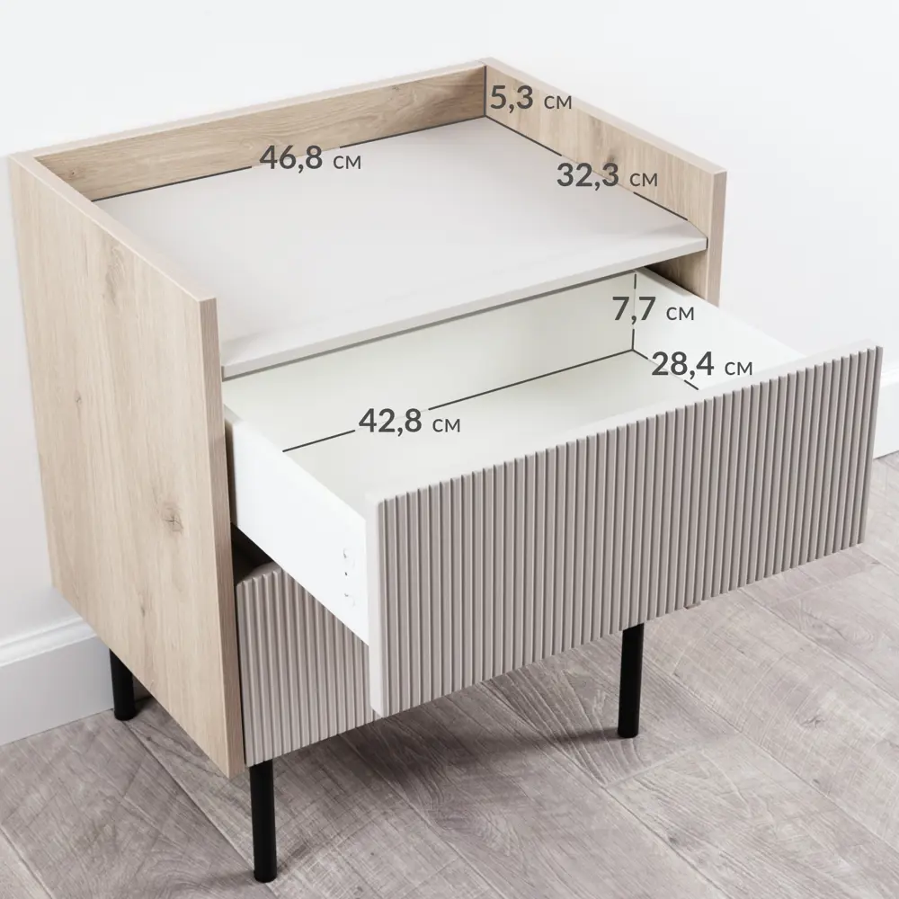 Фото 4 Тумба прикроватная Egregor Наоми 50x58.5x36.5 см 2 ящика ЛДСП цвет дуб белый exclusive/моно керамика Фото 4 Тумба прикроватная Egregor Наоми 50x58.5x36.5 см 2 ящика ЛДСП цвет дуб белый exclusive/моно керамика