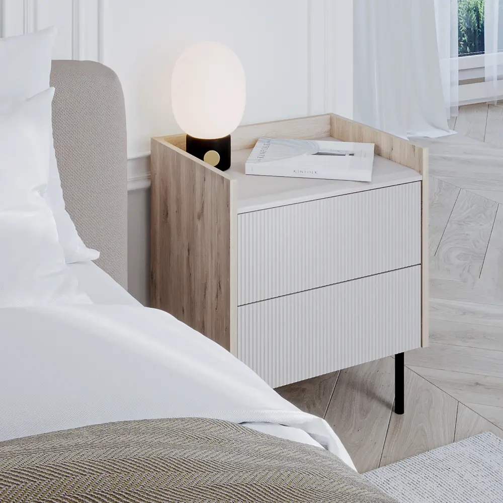 Фото 8 Тумба прикроватная Egregor Наоми 50x58.5x36.5 см 2 ящика ЛДСП цвет дуб белый exclusive/моно керамика Фото 8 Тумба прикроватная Egregor Наоми 50x58.5x36.5 см 2 ящика ЛДСП цвет дуб белый exclusive/моно керамика