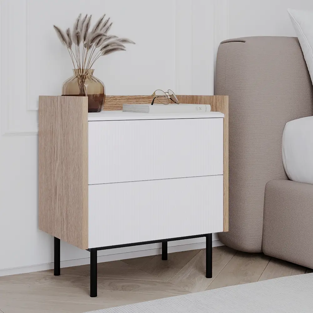 Фото Тумба прикроватная Egregor Наоми 50x58.5x36.5 см 2 ящика ЛДСП цвет плэйн/белая шагрень Фото Тумба прикроватная Egregor Наоми 50x58.5x36.5 см 2 ящика ЛДСП цвет плэйн/белая шагрень