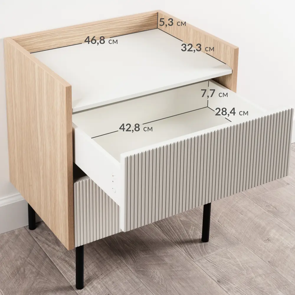 Фото 4 Тумба прикроватная Egregor Наоми 50x58.5x36.5 см 2 ящика ЛДСП цвет плэйн/белая шагрень Фото 4 Тумба прикроватная Egregor Наоми 50x58.5x36.5 см 2 ящика ЛДСП цвет плэйн/белая шагрень