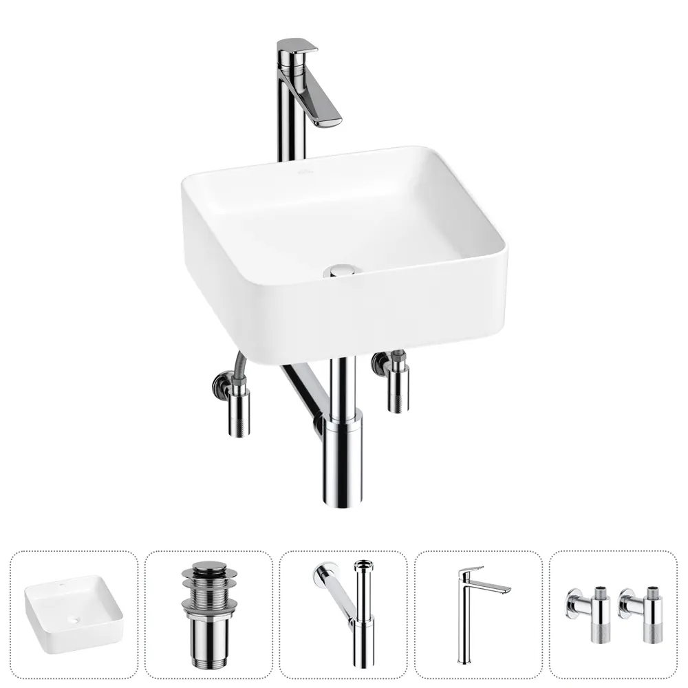 Фото Раковина Wellsee mint 20212461R 38см цвет раковина 5 в 1: д/к, сифон, смеситель, вентили Фото Раковина Wellsee mint 20212461R 38см цвет раковина 5 в 1: д/к, сифон, смеситель, вентили