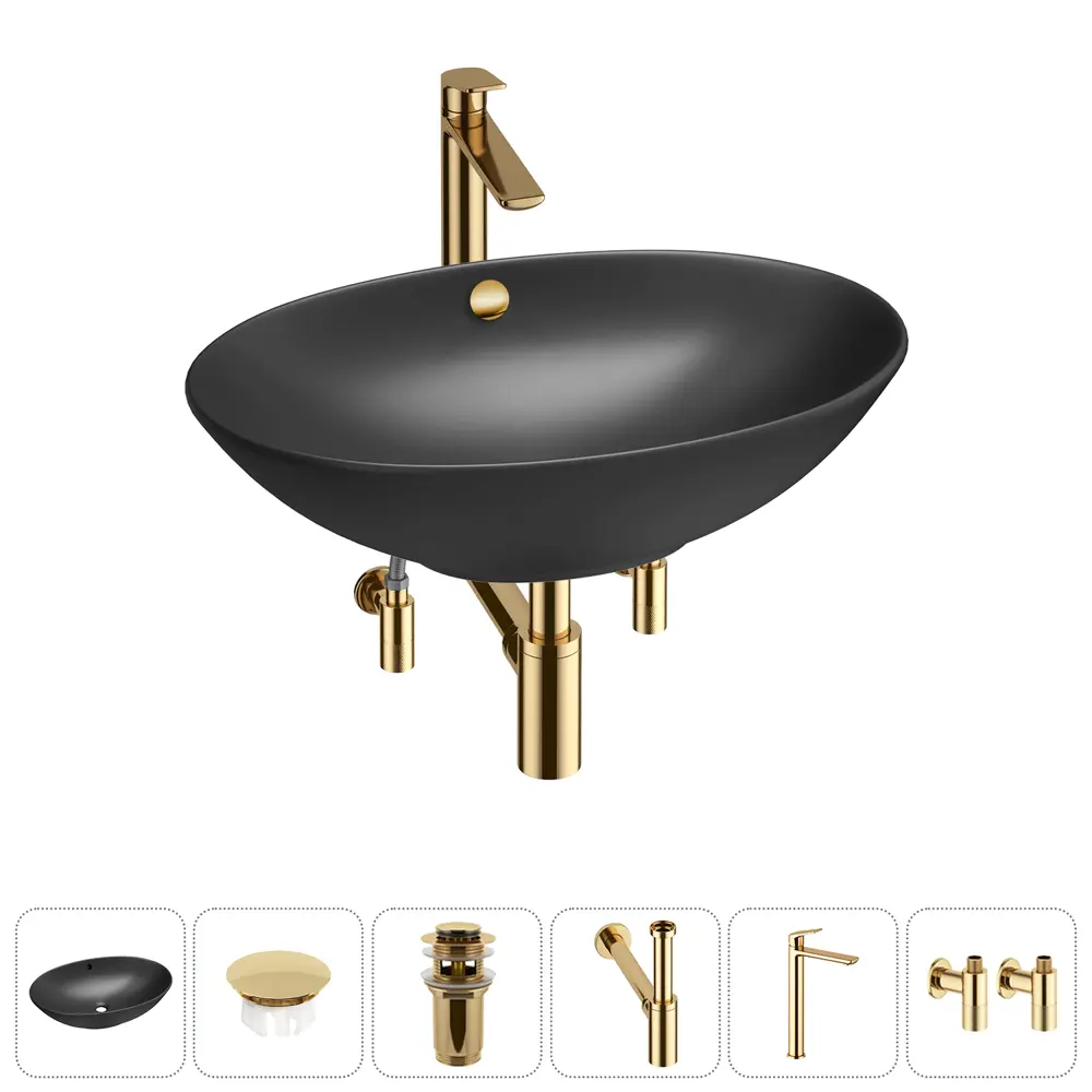 Фото Раковина Wellsee bliss 20217168R 63см цвет раковина 6 в 1: заглушка на перелив, д/к, сифон, смеситель, вентили