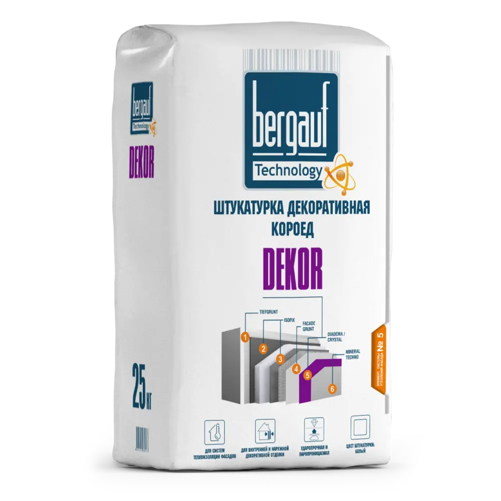 Фото 2 Штукатурка декоративная Bergauf Dekor короед 2.5-3.0 мм 25 кг Фото 2 Штукатурка декоративная Bergauf Dekor короед 2.5-3.0 мм 25 кг