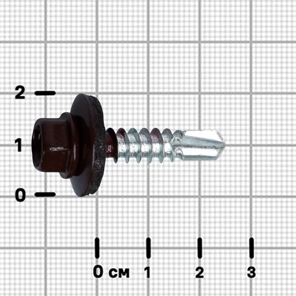 Фото 3 Саморезы кровельные по металлу DILWIS с пресс-шайбой со сверлом RAL 8017 5.5x25 мм 90 шт.