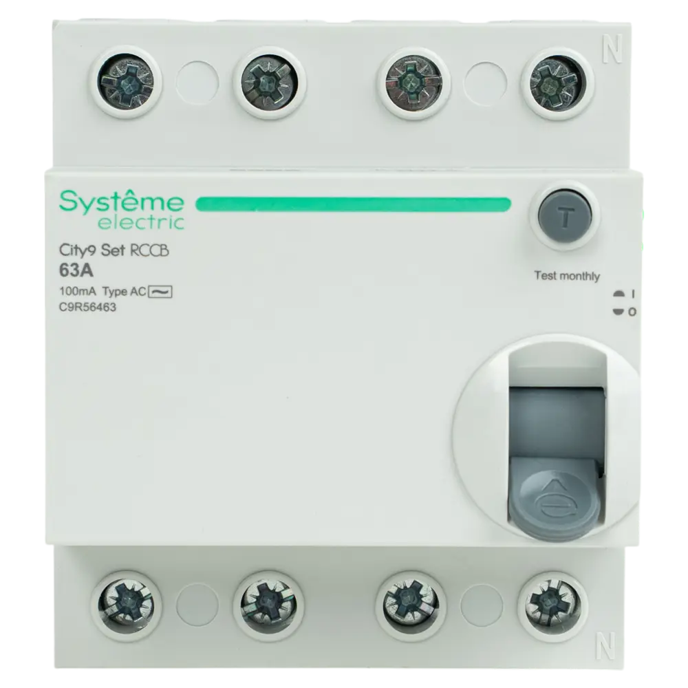 Фото 3 УЗО Systeme Electric City9 Set 4P 63 А 100мА 6кА AC C9R56463 Фото 3 УЗО Systeme Electric City9 Set 4P 63 А 100мА 6кА AC C9R56463