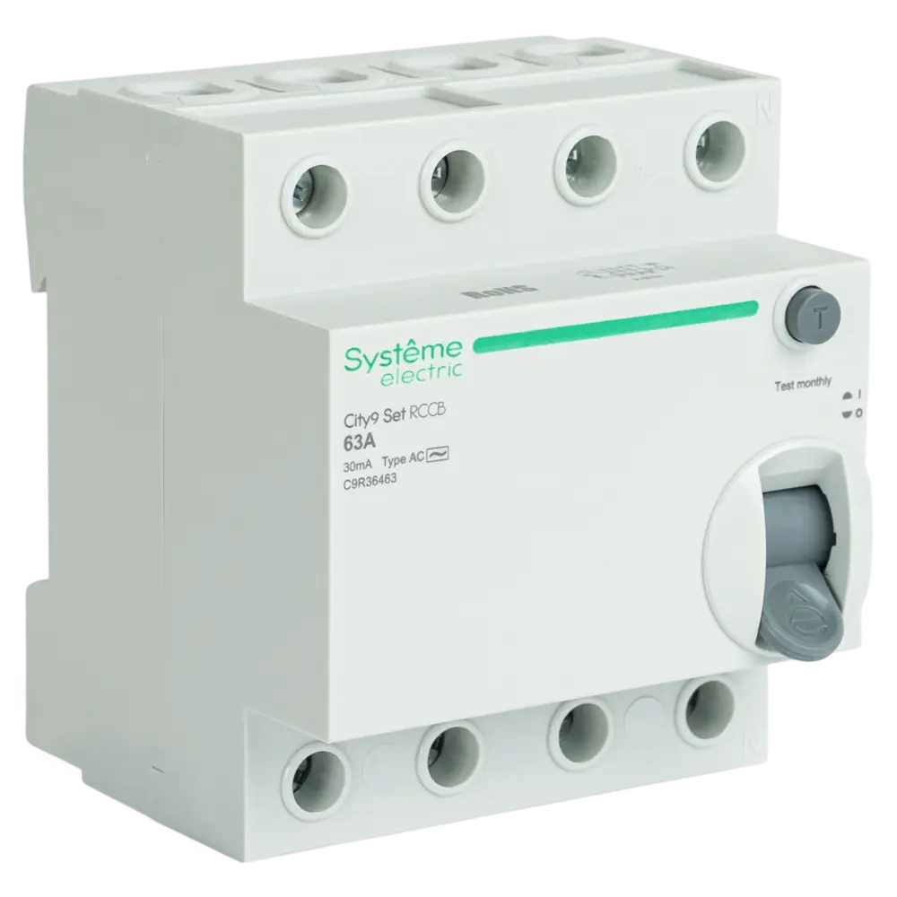 Фото 2 УЗО Systeme Electric City9 Set 4P 63 А 100мА 6кА AC C9R56463 Фото 2 УЗО Systeme Electric City9 Set 4P 63 А 100мА 6кА AC C9R56463