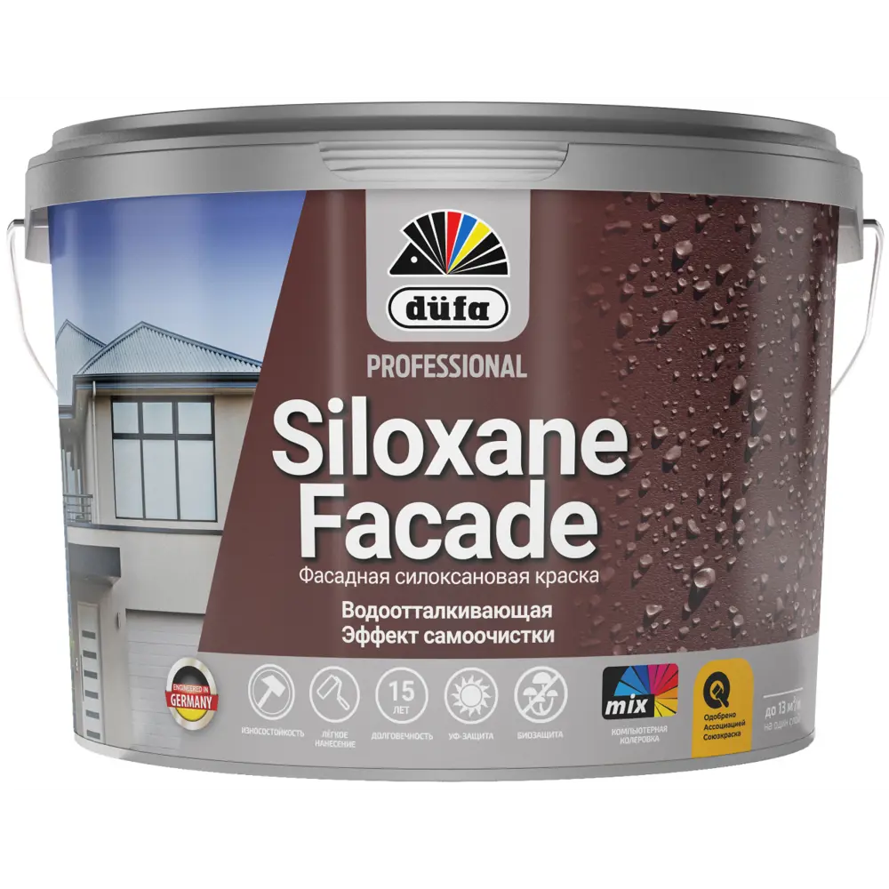 Фото 2 Фасадная краска моющаяся Dufa Professional Siloxane Facade глубокоматовая цвет белый база А 9 л Фото 2 Фасадная краска моющаяся Dufa Professional Siloxane Facade глубокоматовая цвет белый база А 9 л