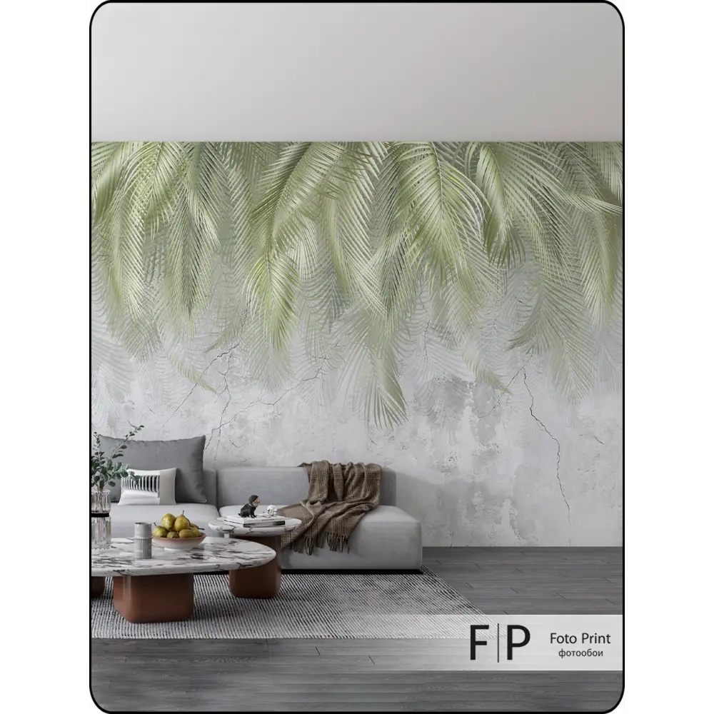 Фото 2 Фотообои флизелиновые Foto Print Зеленые листья пальмы на серой стене 04-541-А-3.5-2.7 350x270 см Фото 2 Фотообои флизелиновые Foto Print Зеленые листья пальмы на серой стене 04-541-А-3.5-2.7 350x270 см