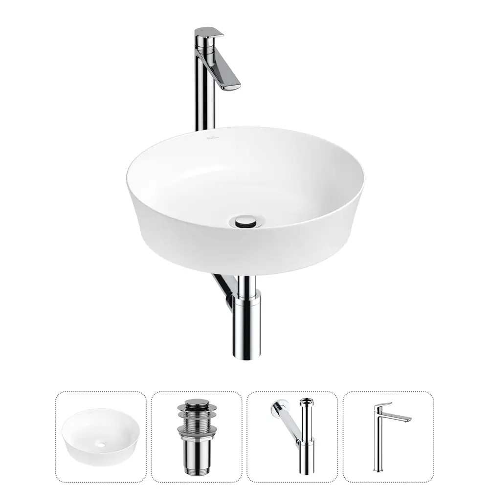 Фото Раковина Wellsee cromulent 20213538R 43см цвет раковина 4 в 1: д/к, сифон, смеситель Фото Раковина Wellsee cromulent 20213538R 43см цвет раковина 4 в 1: д/к, сифон, смеситель