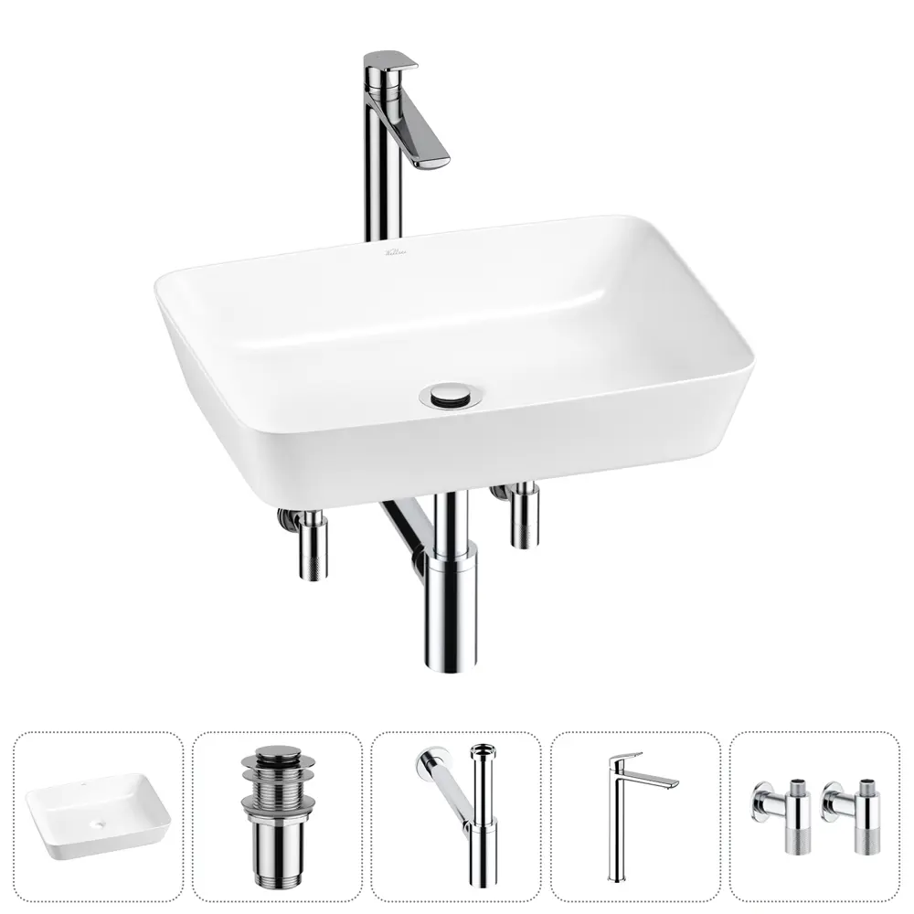 Фото Раковина Wellsee cromulent 20213574R 56см цвет раковина 5 в 1: д/к, сифон, смеситель, вентили Фото Раковина Wellsee cromulent 20213574R 56см цвет раковина 5 в 1: д/к, сифон, смеситель, вентили