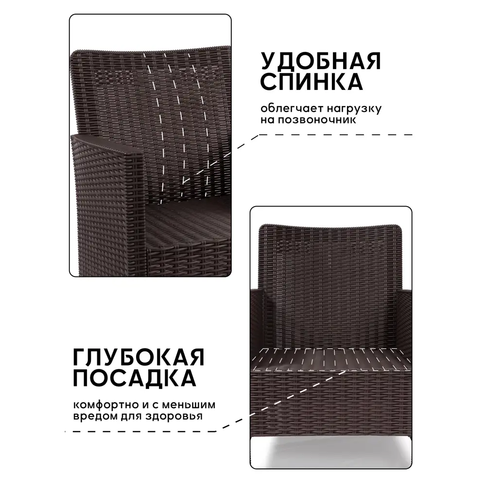 Фото 5 Садовое кресло Козырь 6200686 СадКо 60 см x 59 см x 80 см пластик коричневый Фото 5 Садовое кресло Козырь 6200686 СадКо 60 см x 59 см x 80 см пластик коричневый