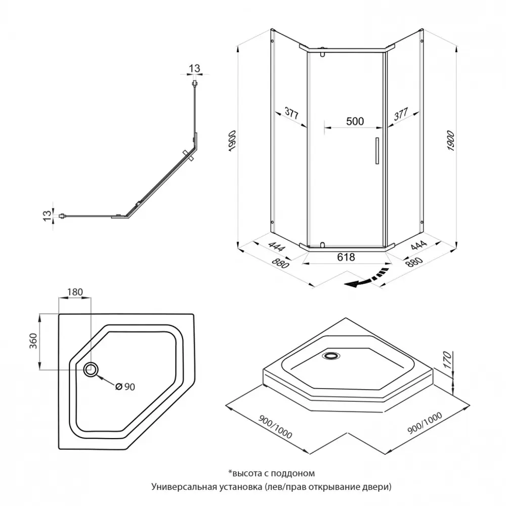 Фото Душевой уголок Doccia com/DC0000059783/BM0090 трапеция 90x90см черный профиль эффект стекла прозрачный Фото Душевой уголок Doccia com/DC0000059783/BM0090 трапеция 90x90см черный профиль эффект стекла прозрачный