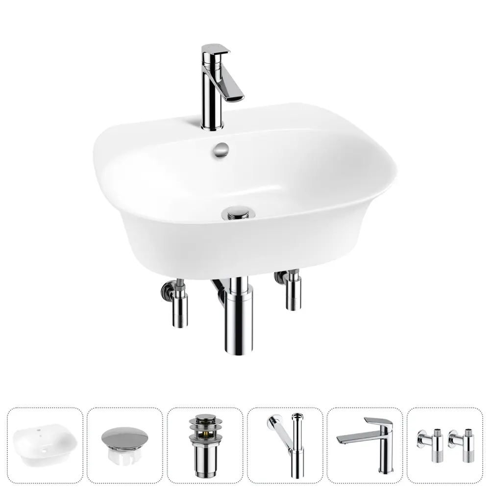 Фото Раковина Wellsee excellence pro 20217169R 55см цвет раковина 6 в 1: заглушка на перелив, д/к, сифон, смеситель, вентили Фото Раковина Wellsee excellence pro 20217169R 55см цвет раковина 6 в 1: заглушка на перелив, д/к, сифон, смеситель, вентили