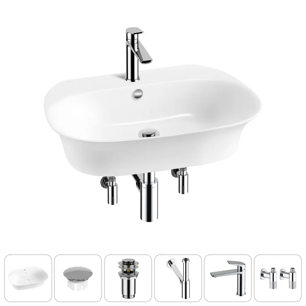 Фото Раковина Wellsee excellence pro 20217181R 60см цвет раковина 6 в 1: заглушка на перелив, д/к, сифон, смеситель, вентили Фото Раковина Wellsee excellence pro 20217181R 60см цвет раковина 6 в 1: заглушка на перелив, д/к, сифон, смеситель, вентили